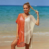 Beach Hollow Out Tops Cover-Up Knit Bikini Over-Blouse - Minihomy