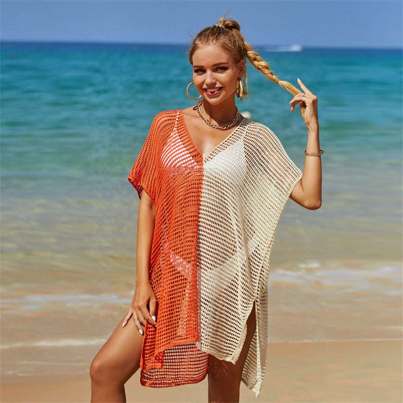 Beach Hollow Out Tops Cover-Up Knit Bikini Over-Blouse - Minihomy