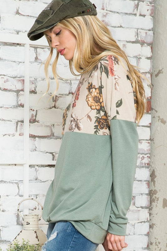 Plus Size Mix and Match Floral Print Sweatshirt - Oversized Fit, Round Neck, Long Sleeves - Minihomy