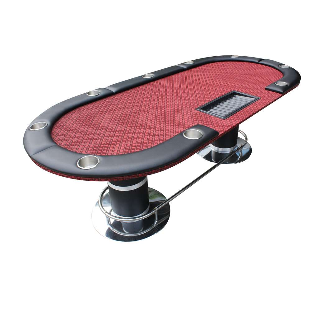 96" Red Poker Table - Cup Holders, Chip Tray - Model 18755