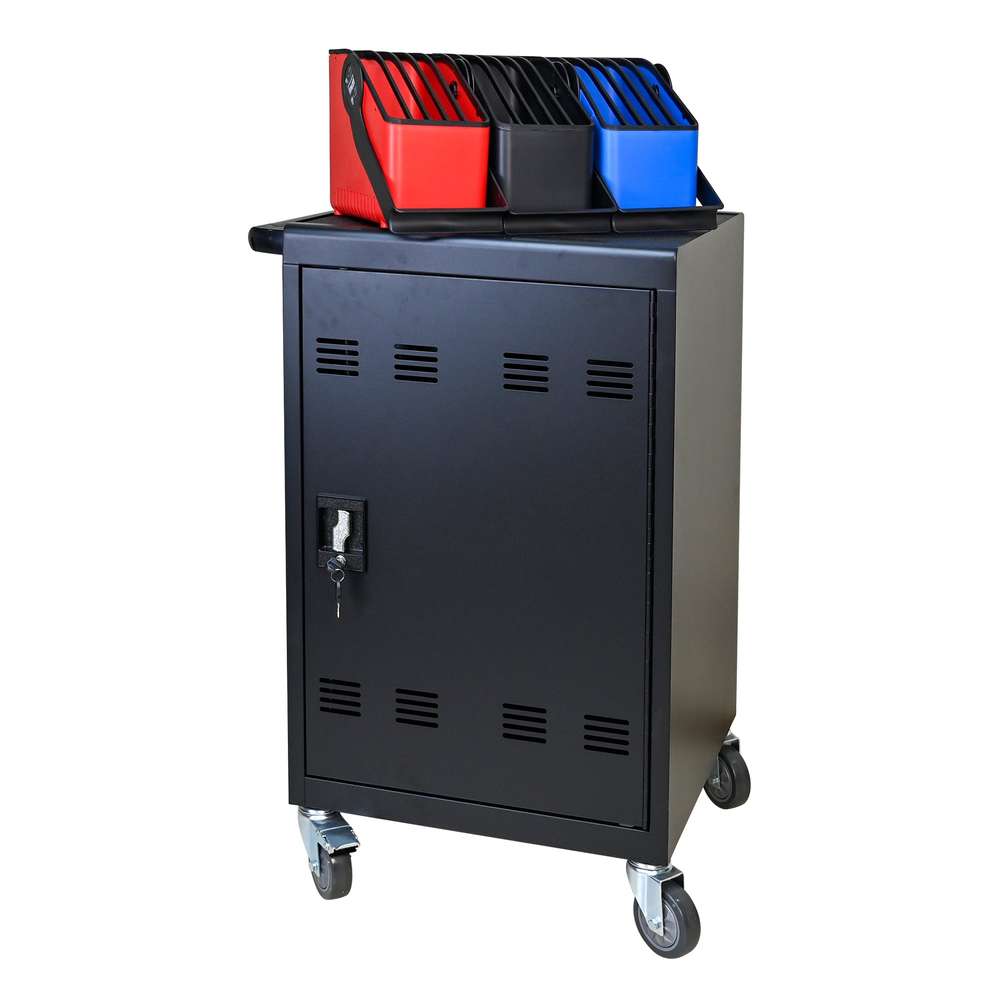 Charging Cart Tablet Laptop Holder w/Cable Management & Storage (Black)