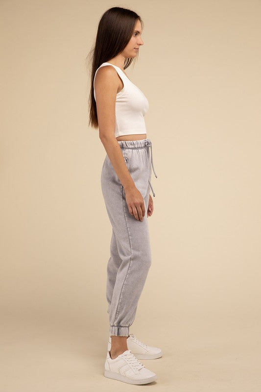 Acid Wash Fleece Sweatpants with Pockets - Comfy & Stylish - Minihomy