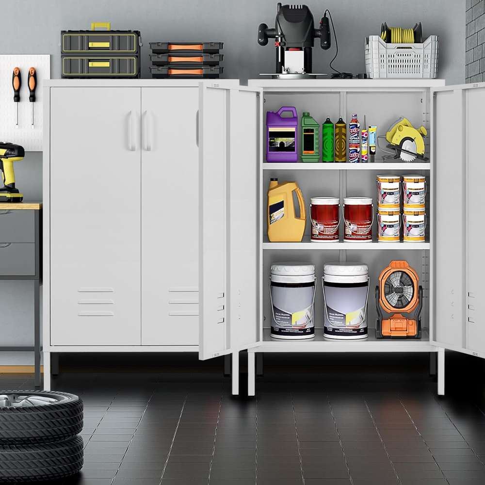 Steel Storage Cabinet with 2 Movable Partitions - Garage, Office, Home