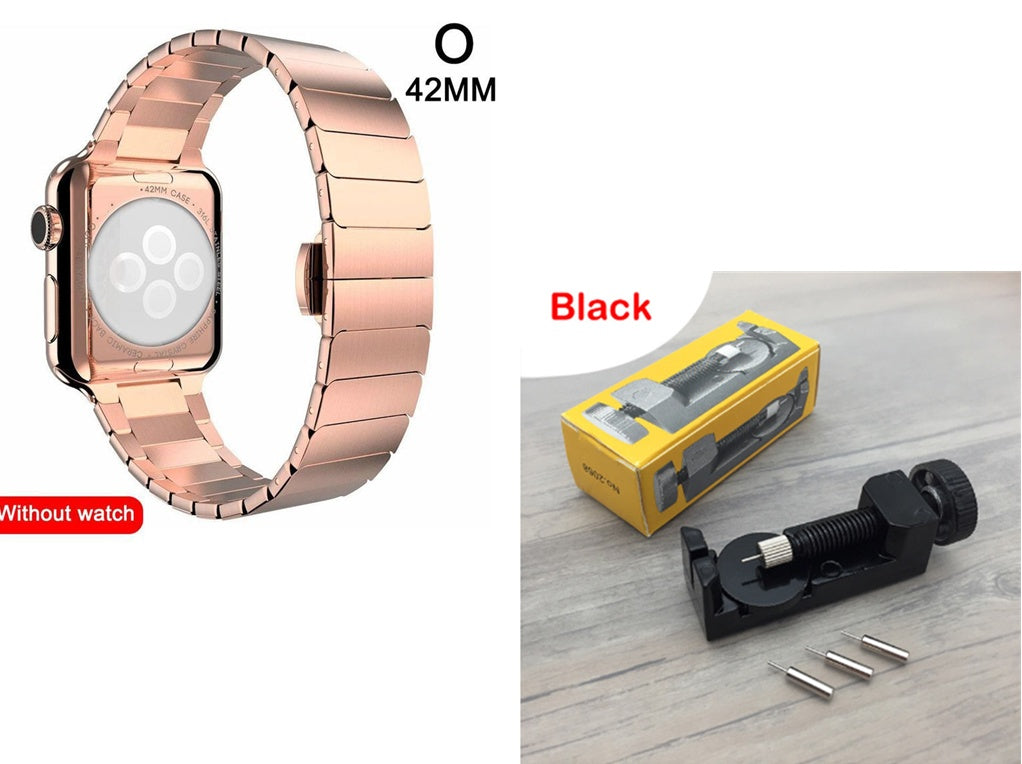 Metal Butterfly Buckle Watch Strap with Bead Detail