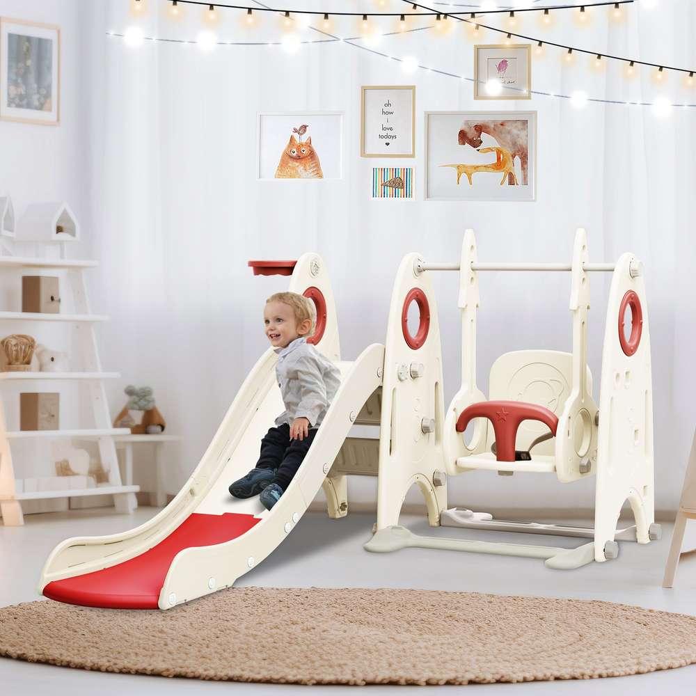 Toddler 4-in-1 Slide & Swing Set with Basketball Hoop - Kids Playground