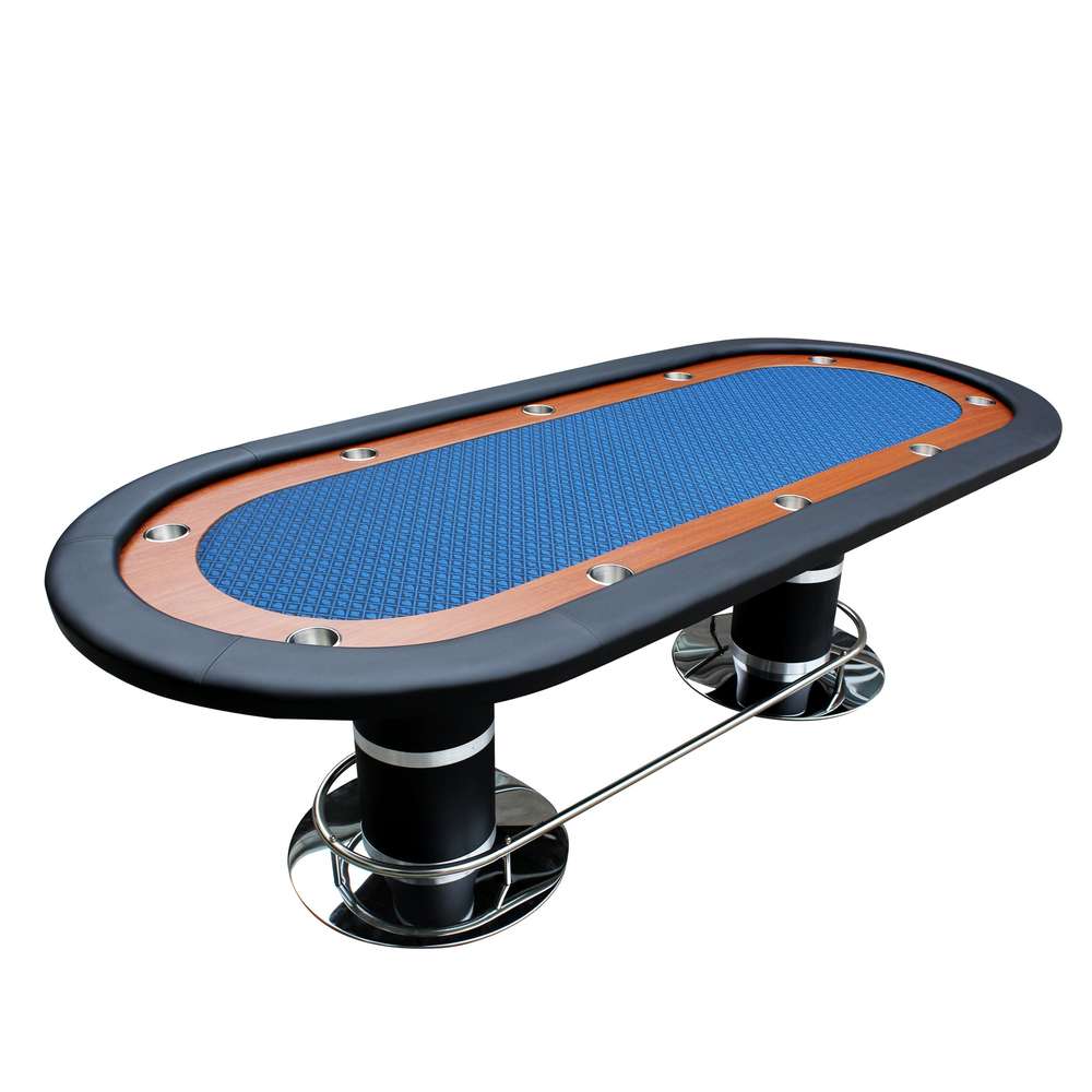 10-Player Poker Table - 96" Speed Cloth, Blue Felt, Cup Holders