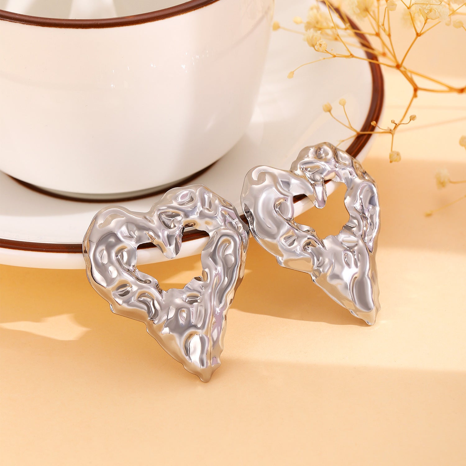 Lava Heart Earrings: Pleated Hollow Design, Valentine's Day Gift for Women