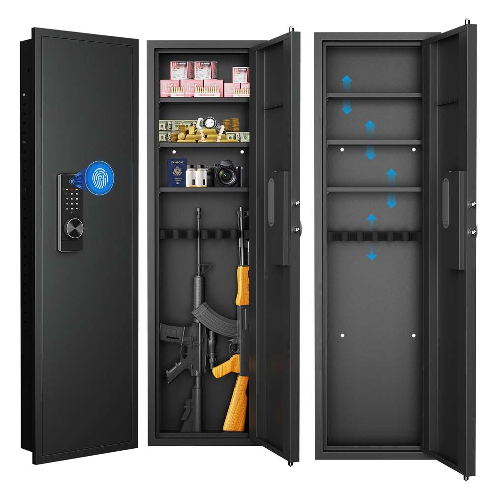 Hidden Gun Safe, Fingerprint Touchscreen Wall Safe - 53" Tall, Adjustable Shelves