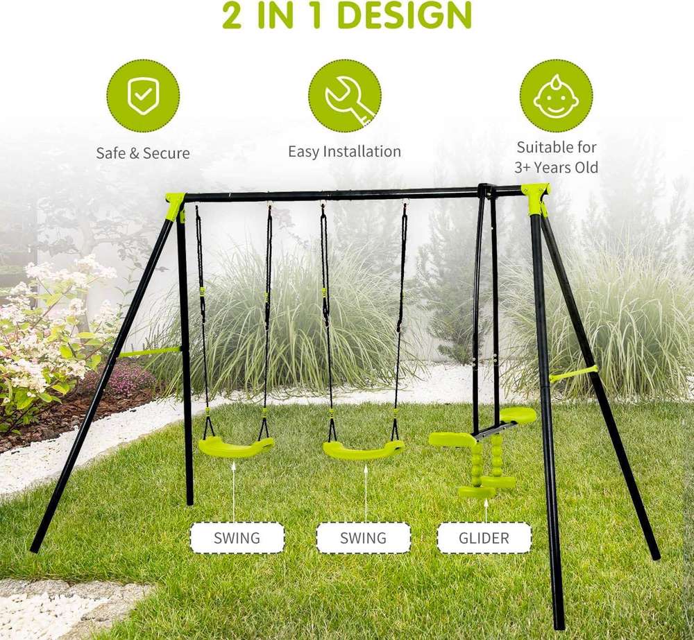 Triple Metal Swing Set for Kids - 440lbs Capacity, Outdoor Playground