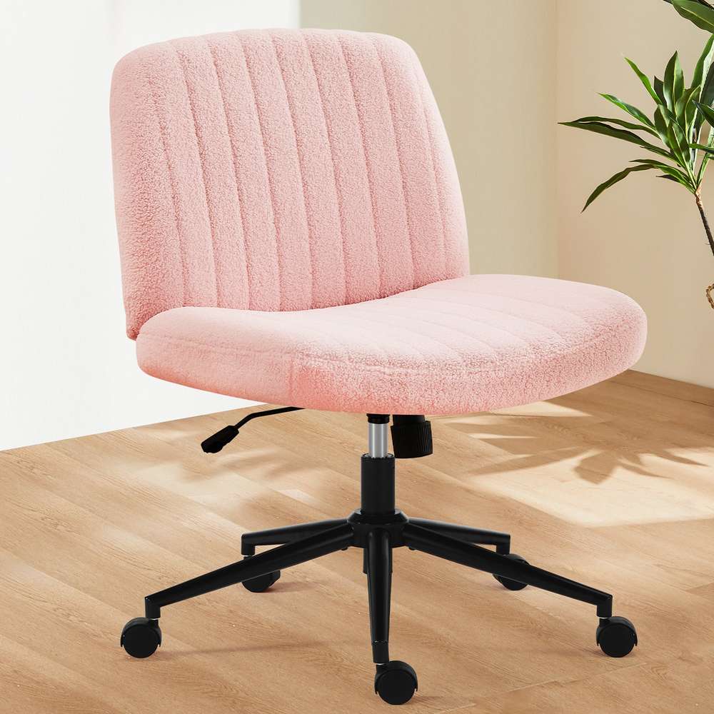 Pink Teddy Wool Armless Swivel Office Chair - Adjustable Backrest