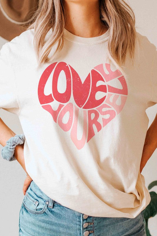 Plus Size - Love Yourself Heart Graphic T-Shirt - Minihomy