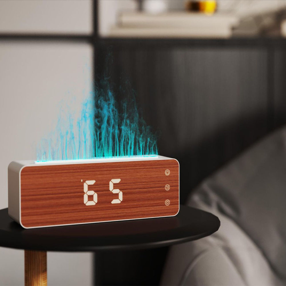 Flame Humidifier & Aromatherapy Diffuser with Clock - Bedroom Essential Oil Diffuser