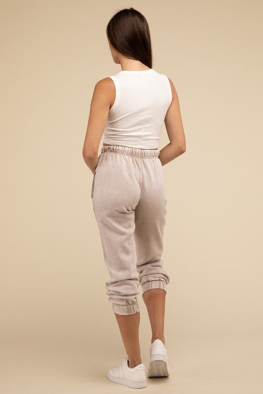 Acid Wash Fleece Sweatpants with Pockets - Comfy & Stylish - Minihomy