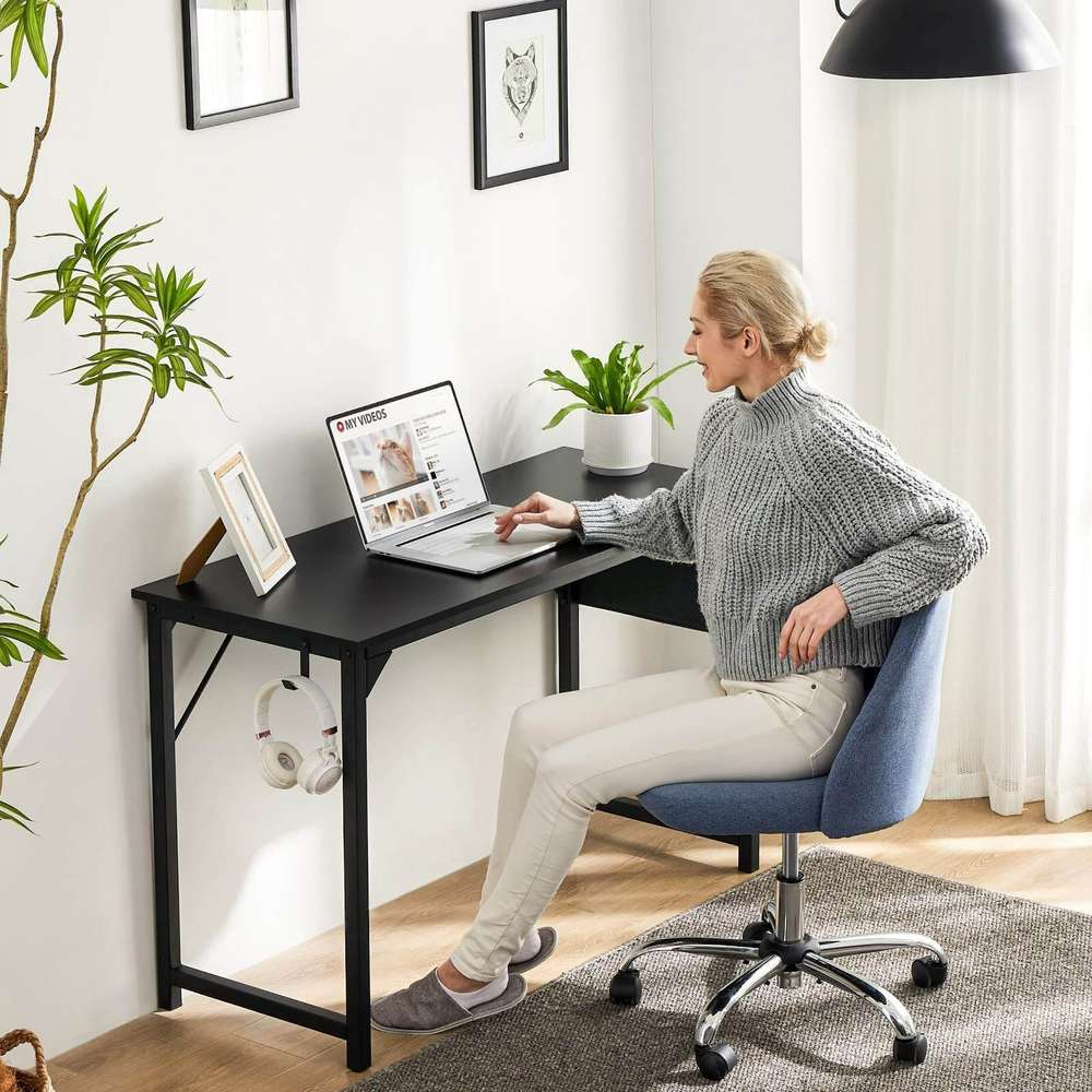 47" Black Modern Wooden Office Desk with Storage