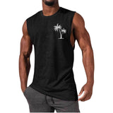 Coconut Tree Embroidery Vest - Summer Beach Tank Tops Workout Muscle Men Sports Fitness T-shirt - Minihomy