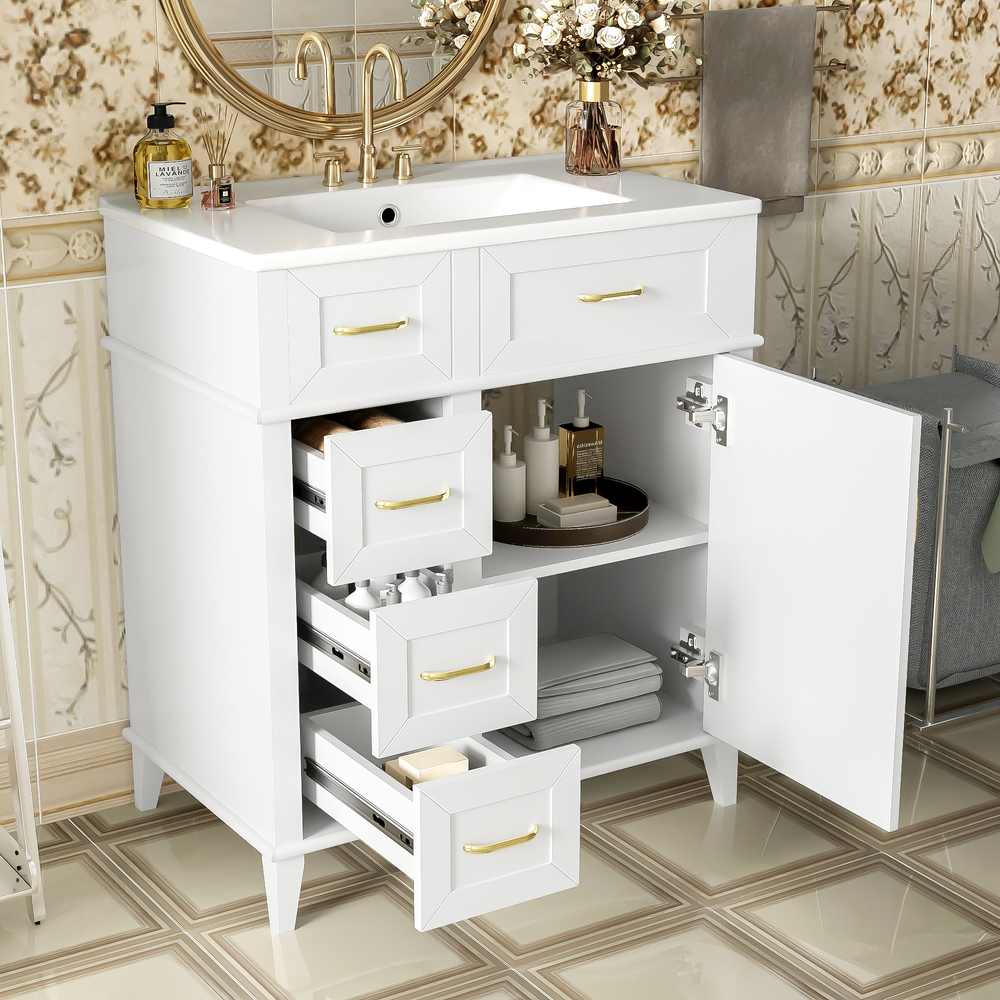 30" Bathroom Vanity with Ceramic Sink & Soft Close Doors/Drawers