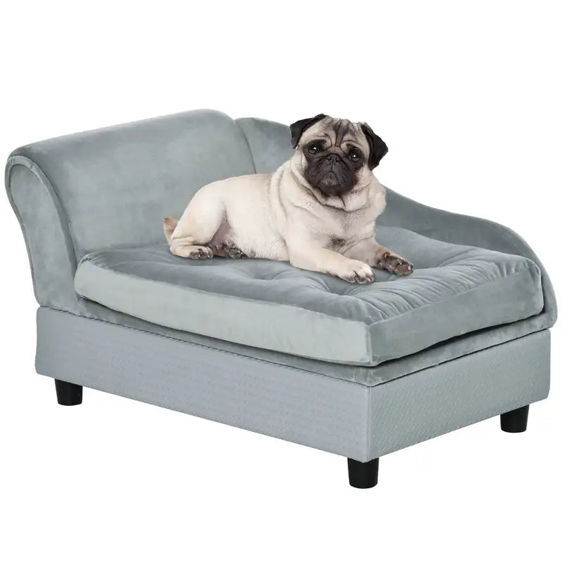 Luxury Small Dog Bed with Storage - Gray Pet Sofa Couch