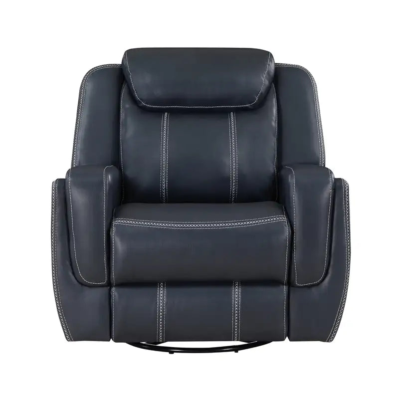 Blue Swivel Glider Recliner Chair - Modern Faux Leather