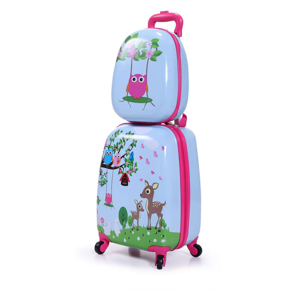Kids Rolling Suitcase Set - 12" Backpack & 16" Spinner, Light Blue Animal Print