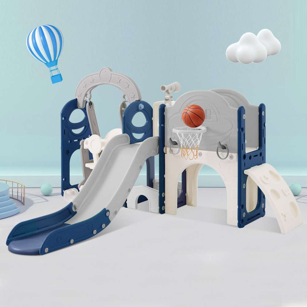 8-in-1 Toddler Slide & Swing Set: Indoor/Outdoor Climber with Basketball Hoop