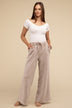 Acid Wash Fleece Palazzo Sweatpants with Pockets - Comfy & Stylish - Minihomy