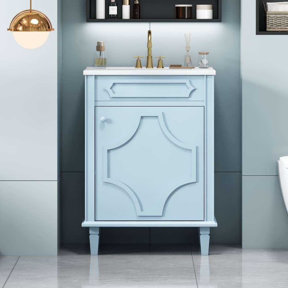 Modern 24" Bathroom Vanity with Ceramic Sink & Adjustable Shelf