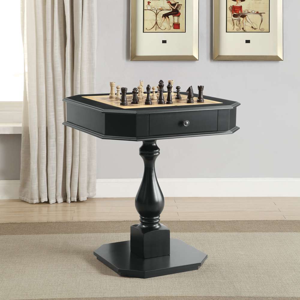 Reversible Chess & Checkers Game Table - Black Finish