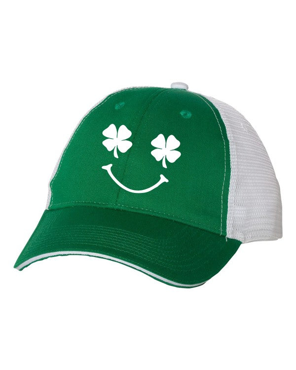 Smiley Shamrock Embroidered Trucker Hat