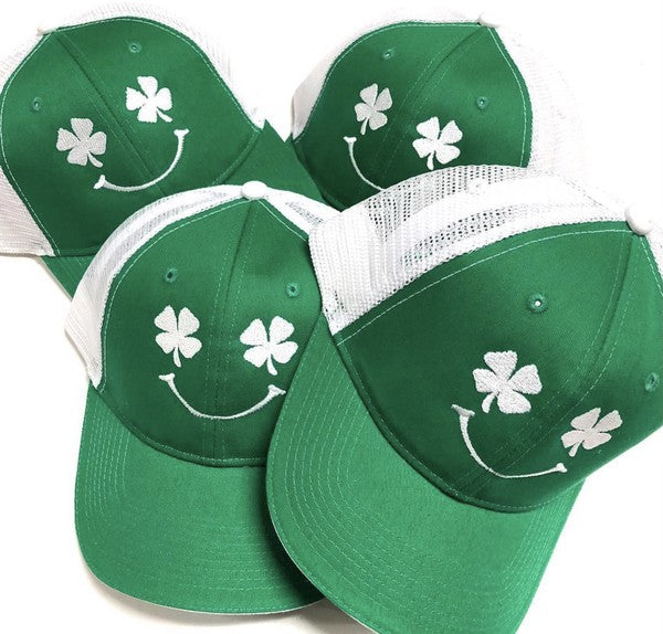 Smiley Shamrock Embroidered Trucker Hat