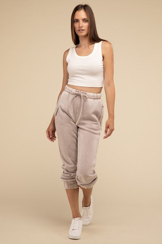 Acid Wash Fleece Sweatpants with Pockets - Comfy & Stylish - Minihomy
