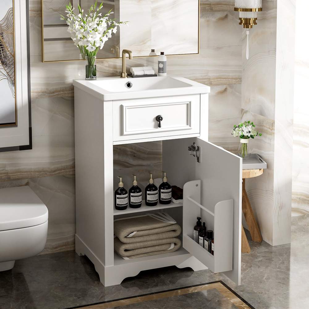 20" Bathroom Vanity with Ceramic Sink & Soft Close - Small Space Saver