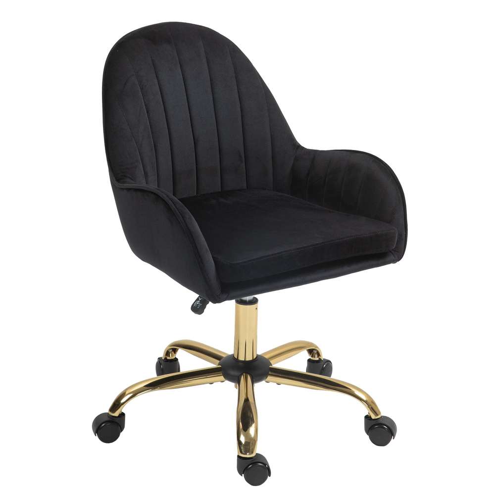 Adjustable Velvet Office Chair with Gold Base - Black