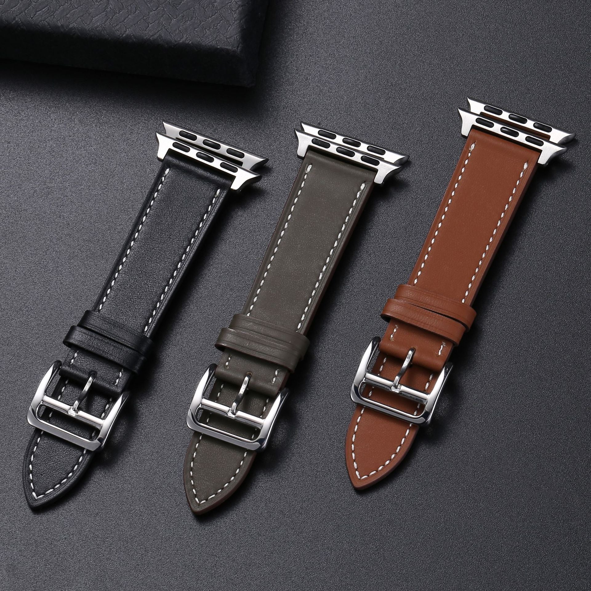 Cowhide Leather Watch Band - Casual Needle Pattern