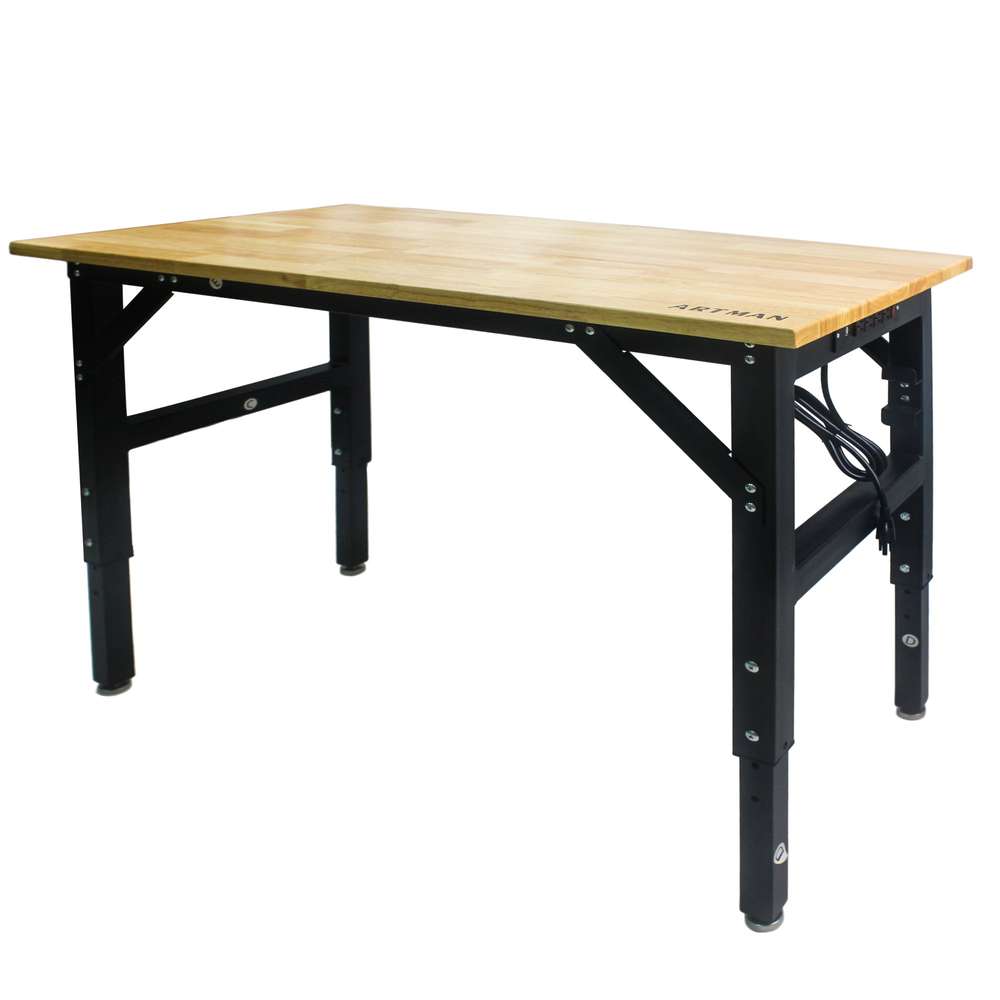 Heavy-Duty Adjustable Metal Workbench with Wood Top & Power Outlet
