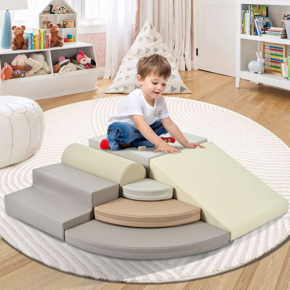 Soft Foam Climbing Blocks for Toddlers - 7-Piece Indoor Playset