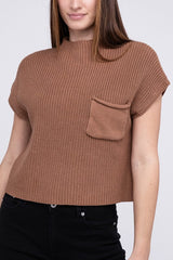 Mock Neck Short Sleeve Cropped Sweater for Women - Stylish Knit Top - Minihomy