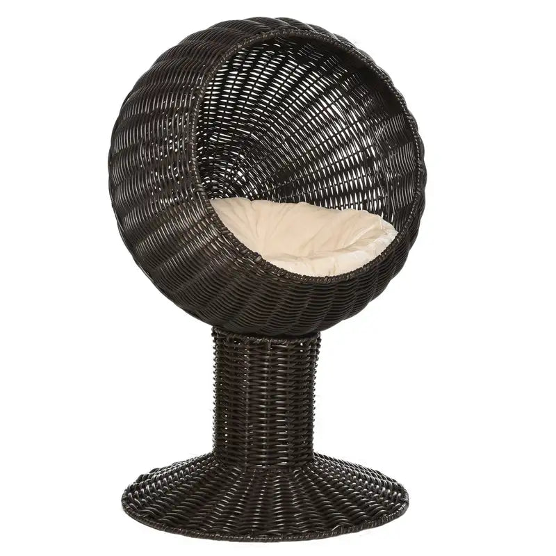 Elevated Cat Bed with Scratching Post & Cushion - 27" Rattan Wicker