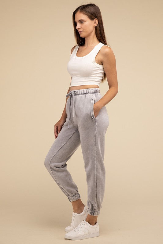 Acid Wash Fleece Sweatpants with Pockets - Comfy & Stylish - Minihomy