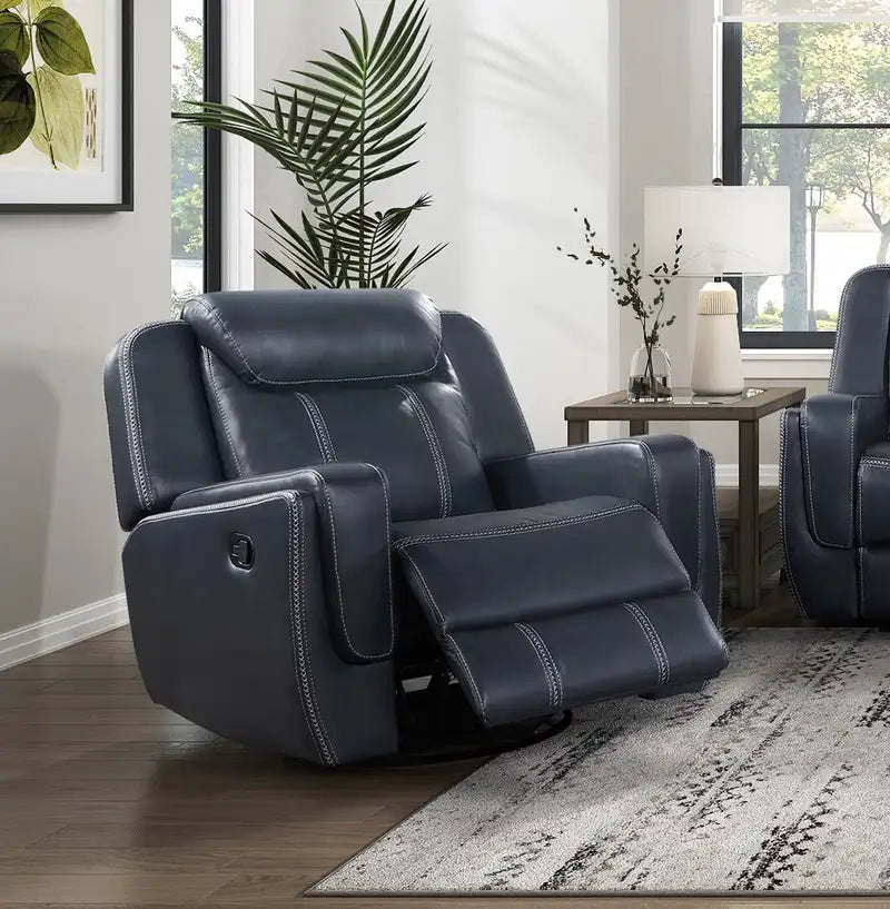 Blue Power Reclining Sofa Set | 3-Piece Faux Leather Living Room Furniture