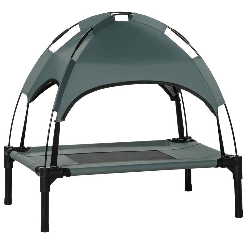 PawHut 24" Elevated Dog Cot - Portable Pet Bed with UV Canopy, Gray