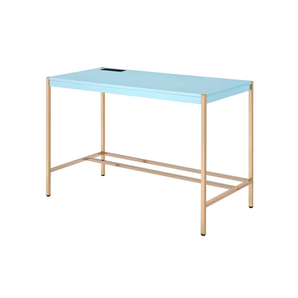 Baby Blue Gold Writing Desk w/ USB Ports - Kids Study Table