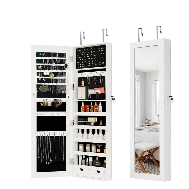 Large Lockable Jewelry Armoire with Mirror - White, 47.2"