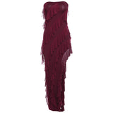 Summer Trend Skinny Women's Fashion Tube Top Backless Split Tassel Dress Birthday Party Clubwear