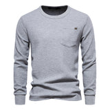 Men's Round Neck Pocket Waffle Long Sleeve Top - Minihomy