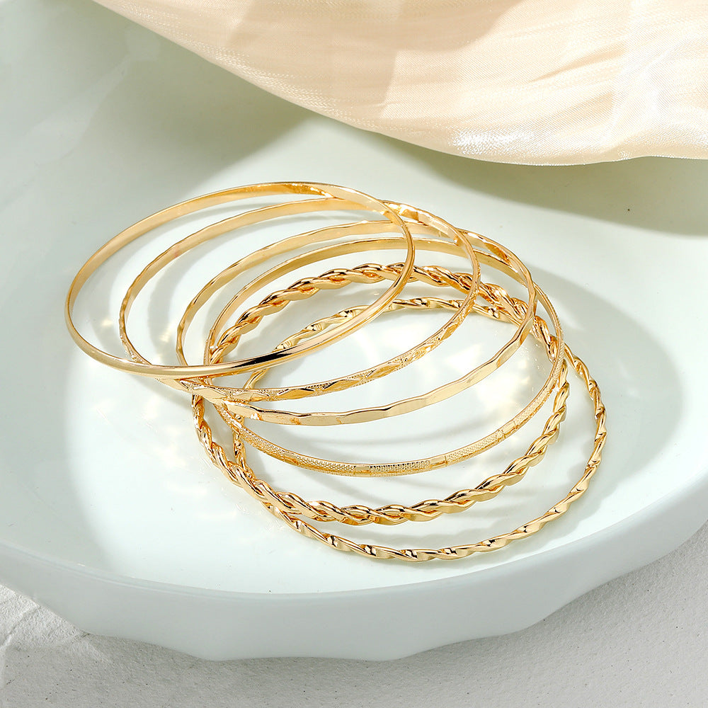 Bohemian Metal Chain Bracelet Set For Women Geometric Gold Color Thick Link Chain Open Bangle Female Fashion Jewelry - Minihomy