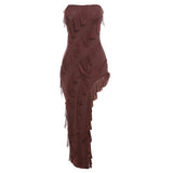 Summer Trend Skinny Women's Fashion Tube Top Backless Split Tassel Dress Birthday Party Clubwear
