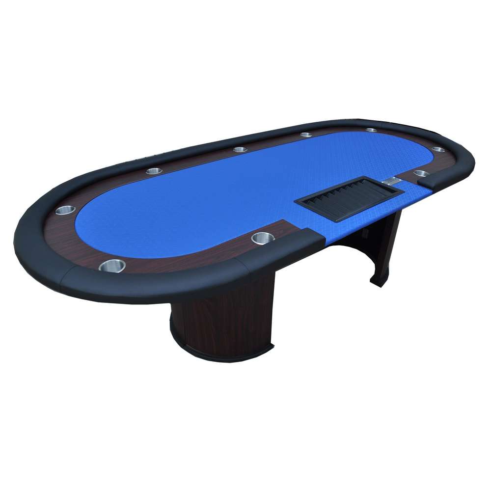 96" Poker Table - Blue, U-Shaped Legs, Drox Box & Chip Tray