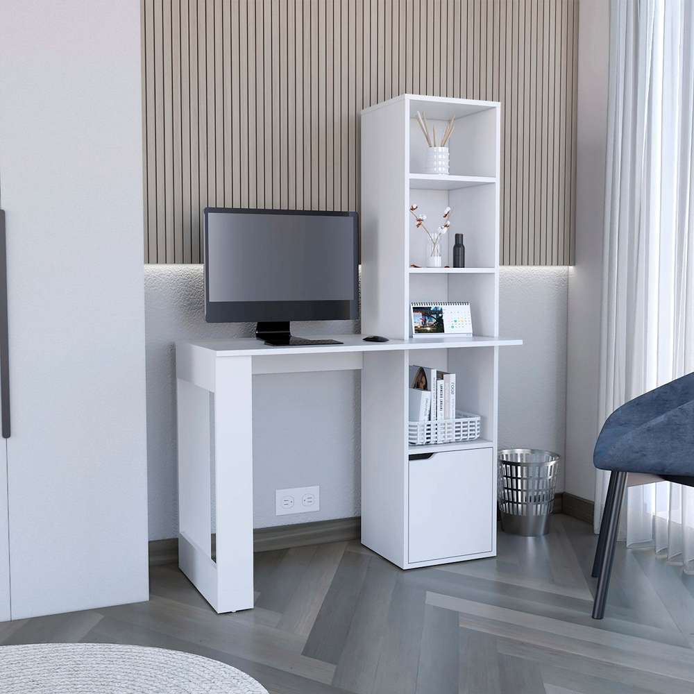 White Writing Desk with Bookcase & Cabinet - Home Office Furniture