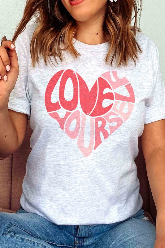 Plus Size - Love Yourself Heart Graphic T-Shirt - Minihomy