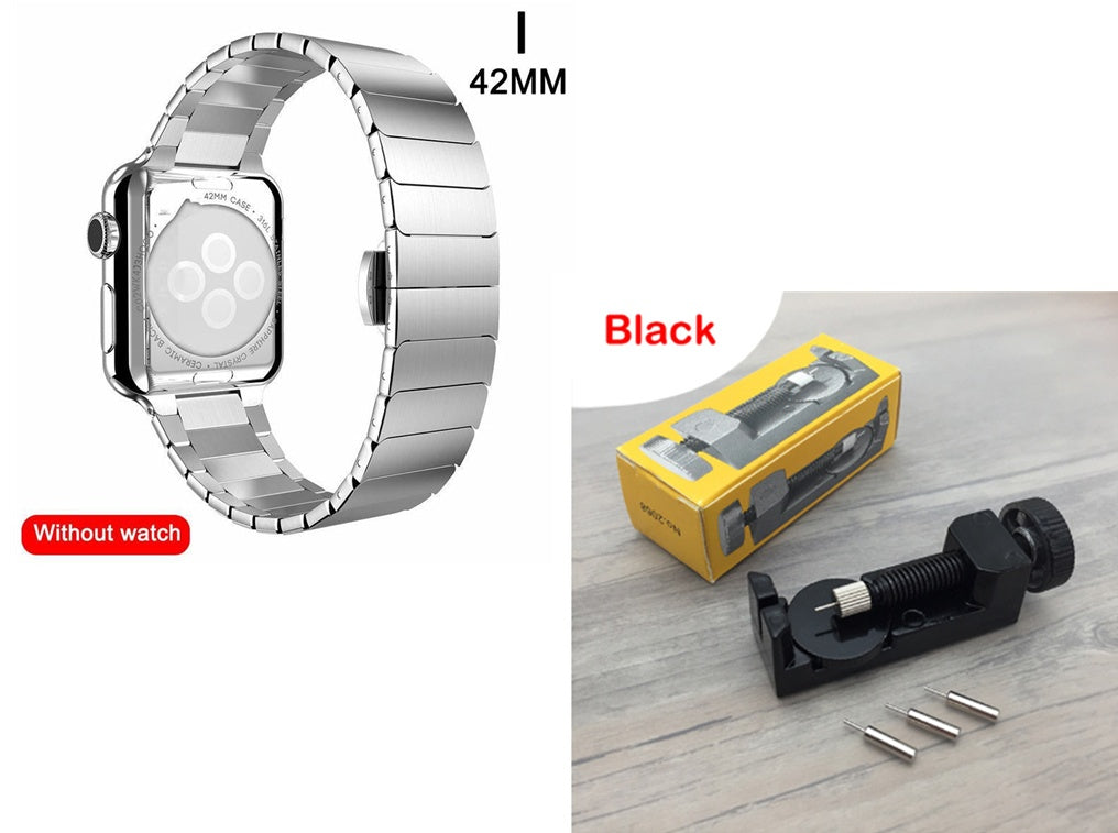 Metal Butterfly Buckle Watch Strap with Bead Detail